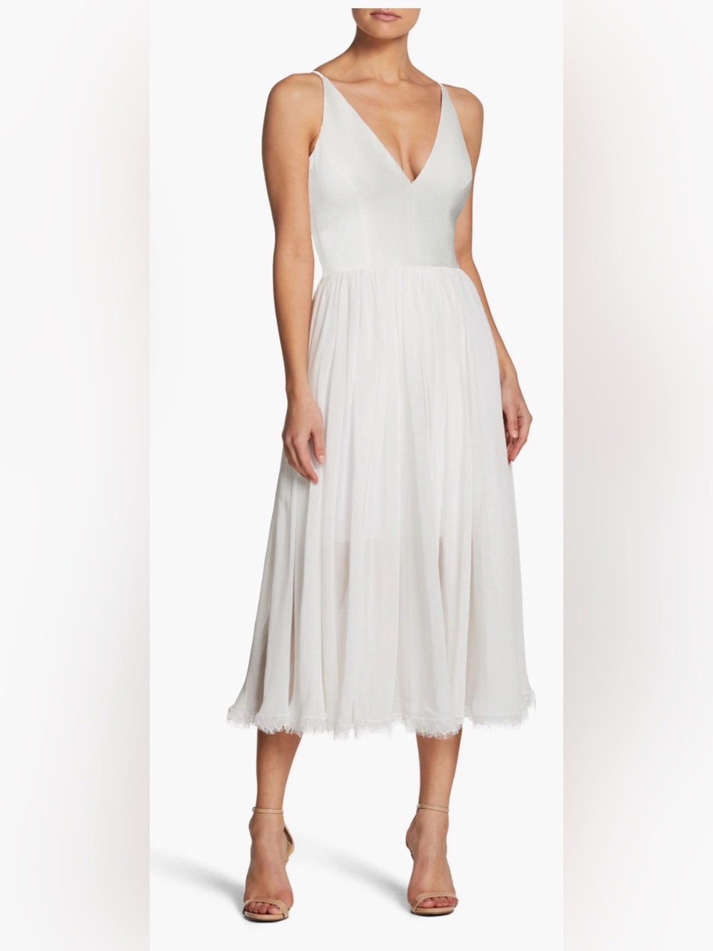 dress the population Alicia Mixed Media Midi Off White Dress Size:XXL $198